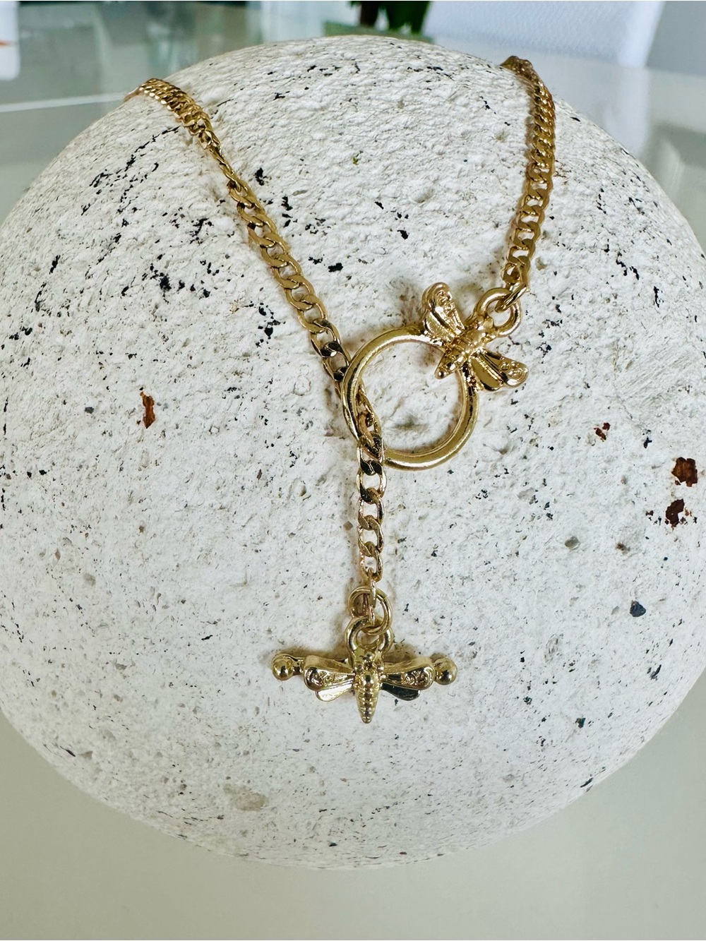 Golden Dragonfly Charm Link Necklace - Women Jewelry